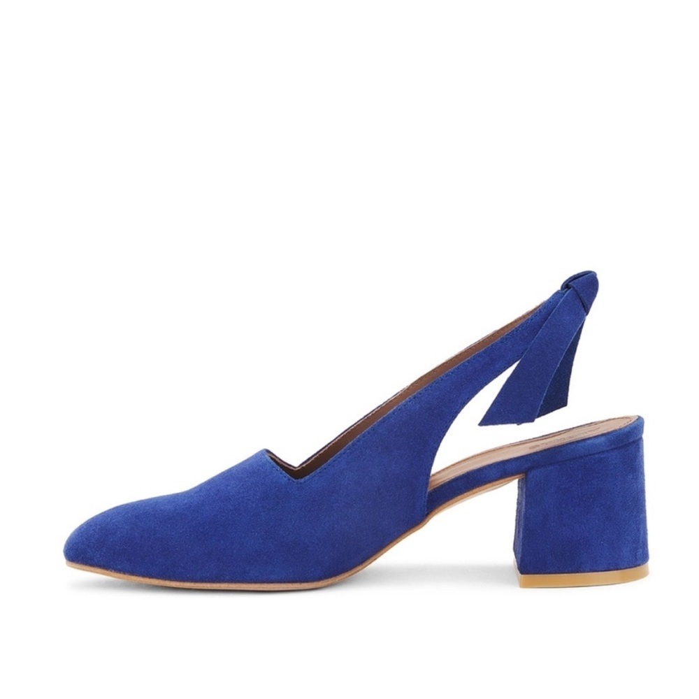 ALOHAS Blue Suede Slingback Heels - Picture 3 of 11